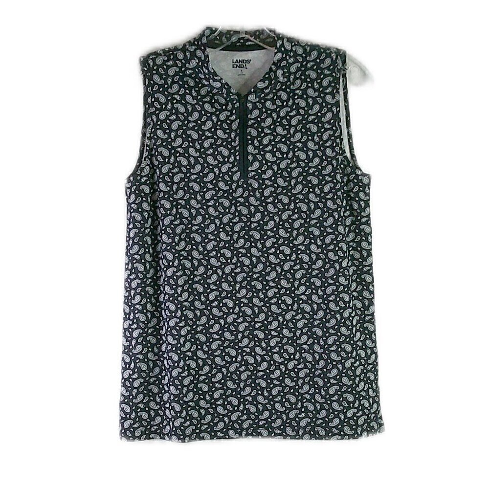 Lands End - Sleeveless Quarter Zip Navy/White Top - Size Small